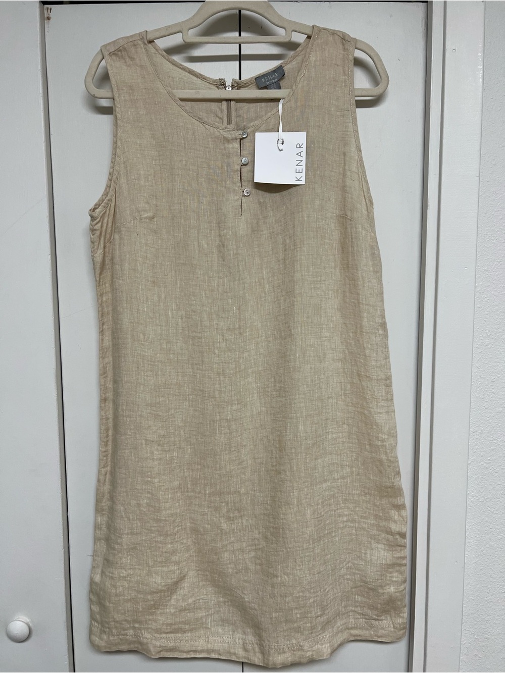 Kenar Natural Cream Sleeveless Linen Tunic Dress